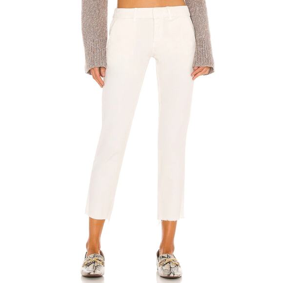 Nili Lotan East Hampton Pants Slim Leg Cropped Low Rise Raw Hem Eggshell Size 10 - Picture 1 of 15